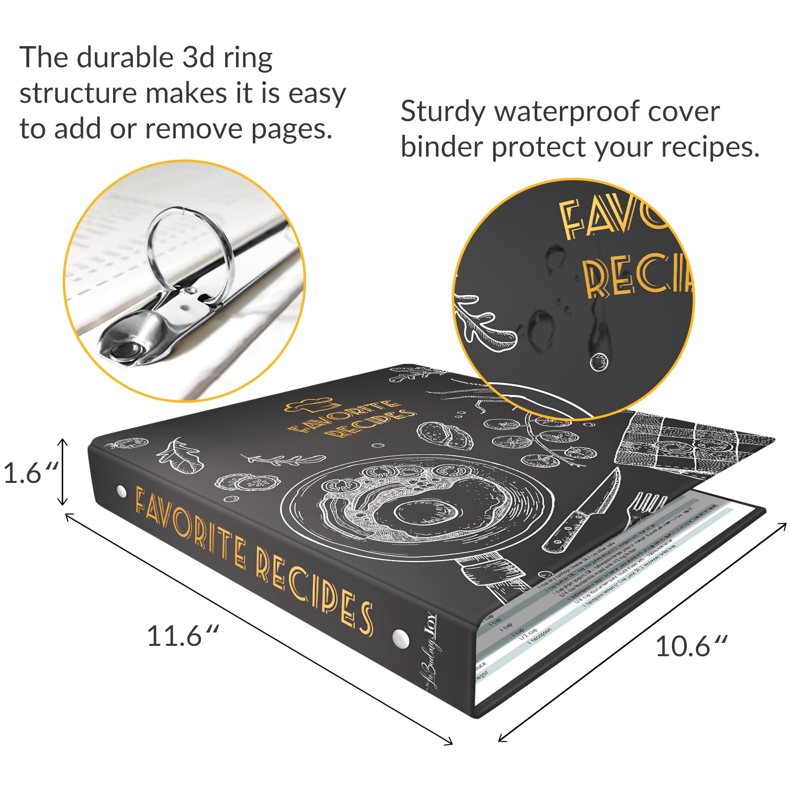 Recipe Binder 8.5x11 3 Ring with Plastic Sleeves & 30 Blank Full-Page Recipe Cards, Cookbook Binder to Write in Your Own Recipes (Blackboard Painting)