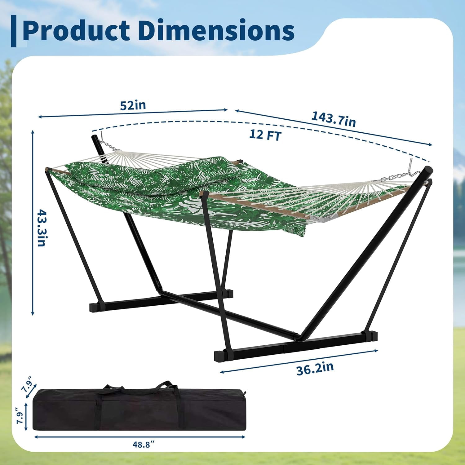 Garvee Double Hammock with Stand, Heavy Duty with Balance Rope, Green