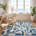 thumbnail image 3 of Design&I 8'x10' Washable Area Rug Sleek Flatweave Pet Friendly Blue Grey Abstract Blocks Crisp Interlocking Geometric Design with Edges for King Size Bedroom, Under Bed, 3 of 7