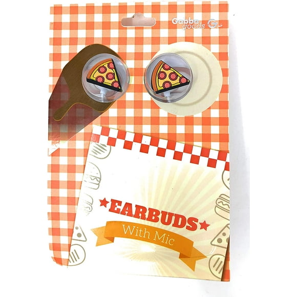 Gabba Goods Pizza Earbuds with Microphone, Orange, 6 x 4 x 1 inches