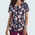 thumbnail image 2 of Idoravan Womens Tops Short Sleeve V Neck Women's Scrub Tops Women Casual Fashion Floral Printed Short Sleeve V-Neck Pocket Work Tops Pink XL, 2 of 5