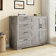 thumbnail image 2 of 43.3" Armoire Wardrobe Closet with 4 Drawers and 2 Doors, Wooden Dresser with Hanging Rod, Multifunctional Storage Cabinet for Bedroom, Grey, 2 of 7