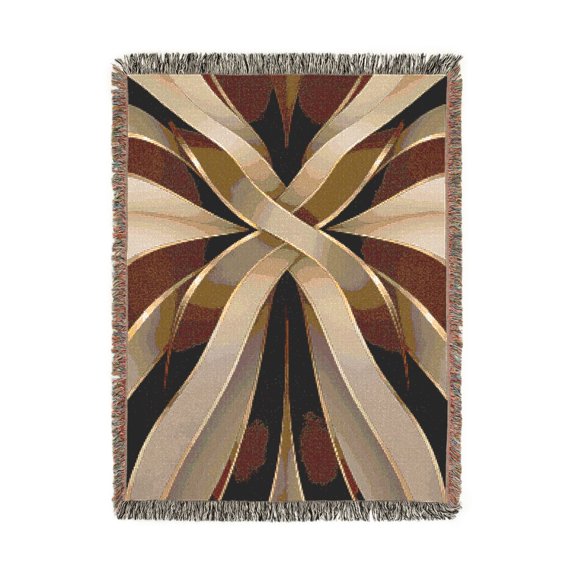 Taupe and Brown Interlaced Ribbon Loops Woven Blanket, 100% Cotton, Geometric Style for Living Room