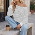 thumbnail image 3 of Tumotour Off The Shoulder Sweatshirts for Women's Plus Size Striped Sport Long Sleeve Pullover Tops Fall Tunic Blouses, 3 of 8