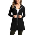 thumbnail image 3 of Women's Hooded Zip Up Swim Cover Up Dress Long Sleeve Quick Dry Beach Coverup with Pockets Side Slit Bathing Suit Robe for Pool Vacation Black,L, 3 of 6