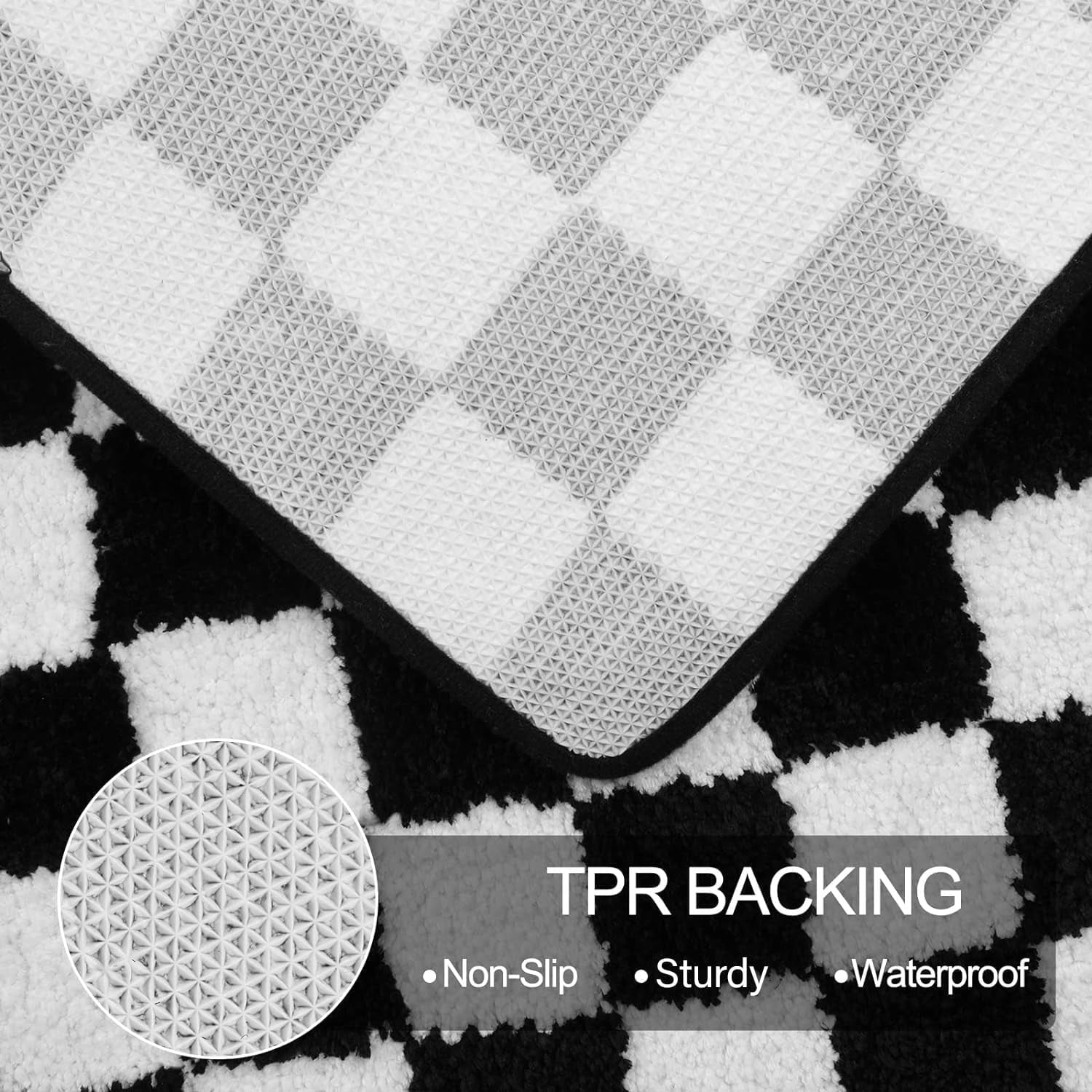 Bathroom Rugs Black and White Checkered Bath Mat Non Slip Water Absorbent Bath Rug Soft Microfiber Machine Washable Floor Mats for Tub Bathroom Indoor Doormat,20"x31"