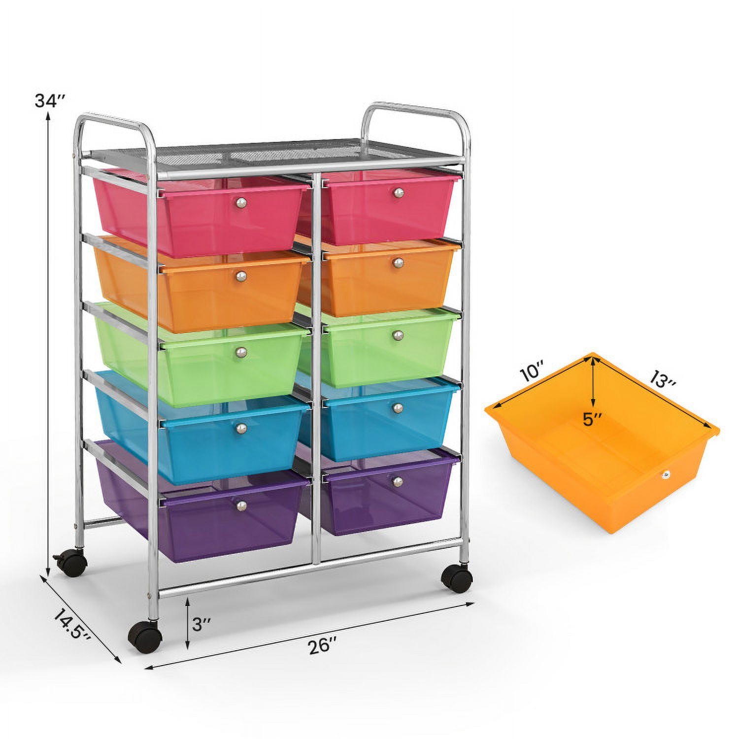 Demi Bonn 10-Drawer Rolling Storage Cart Multi-Use Storage Bin Organizer Rolling with 4 Universal Casters, Transparent Multicolor