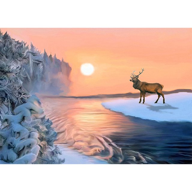 Diamond Painting (DE5712) Sunset Deer 5D DIY Square Landscape Mosaic Art 50x70cm FLhrweasw Nuevo