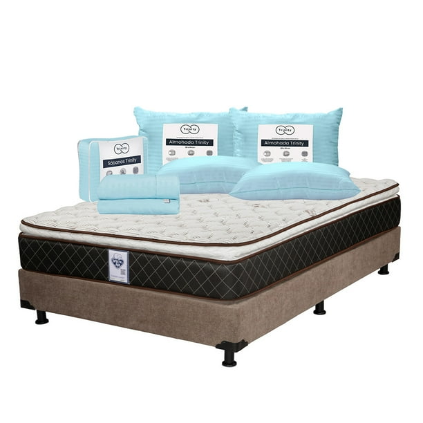 Colchón Queen Size Minesota Spring Air + Box + Juego de Sábanas + 2 Almohadas Trinity