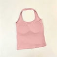 thumbnail image 4 of Womens Cotton Solid Color Halter Tank Tops Backless Double Lined Basic Shirts Trendy Going Out Tops Pink Free Size, 4 of 5