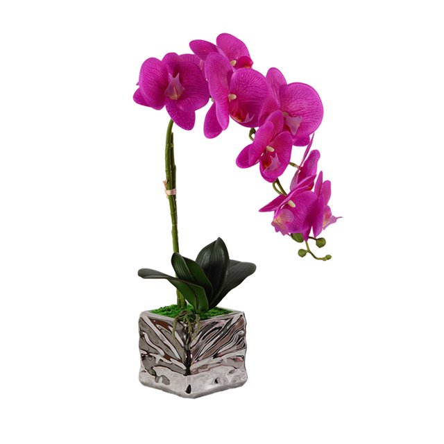 Orquídea de imitación Matsuzay flor artificial decoración de jardín Baño plástico maceta Morado oscuro