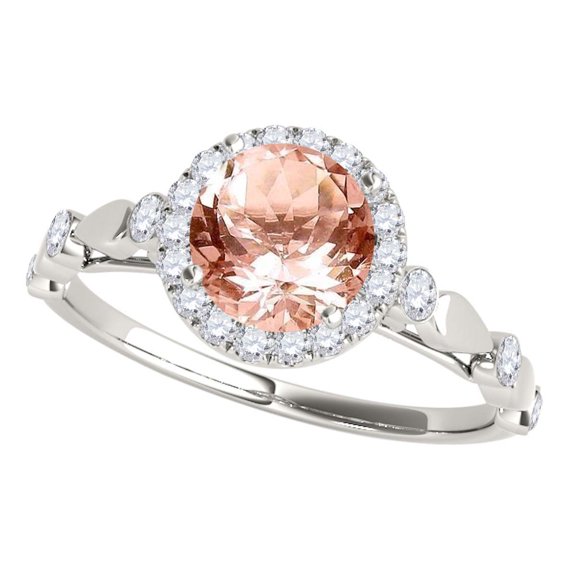 Aonejewelry 1.20 Ct. Halo Morganite and Diamond Engagement Wedding Ring In 14k White Gold