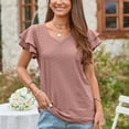 thumbnail image 2 of Las mujeres de la Camiseta Corta La Colmena Mangas Capas Dobles Con Cuello En V Ahueca Hacia Arriba Agujeros Verano Casual Top, 2 of 6