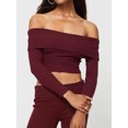 thumbnail image 2 of Rdhnmea Women's Long Sleeve Y2k Crop Tops Off Shoulder Slim Fit Casual Knit Going Out Shirts Tee Clothing Streetwear 2024, 2 of 6