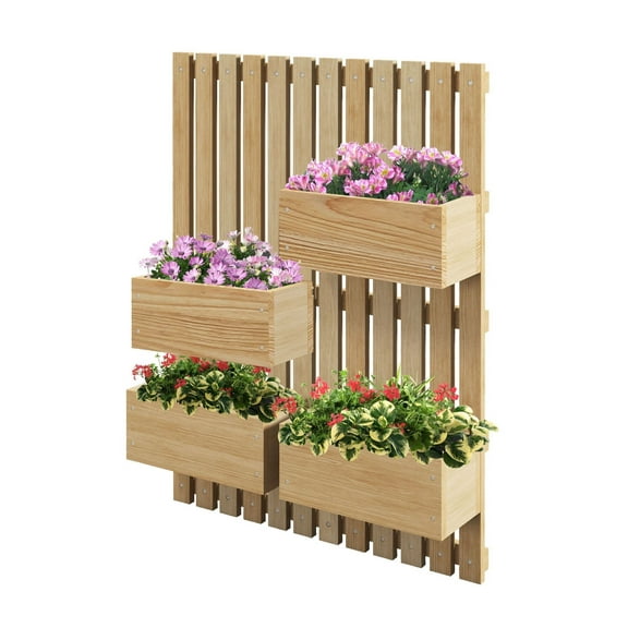 Wood Planter Box with Trellis - Outdoor Raised Garden Bed, Wall Mounted, Adjustable Height - 4 Tier Flower Pots for Climbing Plants, Vegetables, Herbs