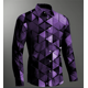 thumbnail image 1 of Camisa para hombre con diseño abstracto de arte colorido y bloques de color para uso diario, otoño e invierno, manga larga con puños, color morado, 2024, 1 of 6