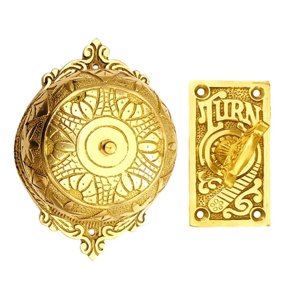 Shristy Hardware "Hezekiah" Brass Manual Old Fashioned Door Bell – Vintage Twist Bell with Key Plate – Mechanical Doorbell for Home – (Pack of Polished Lacquered Finish) PT-2