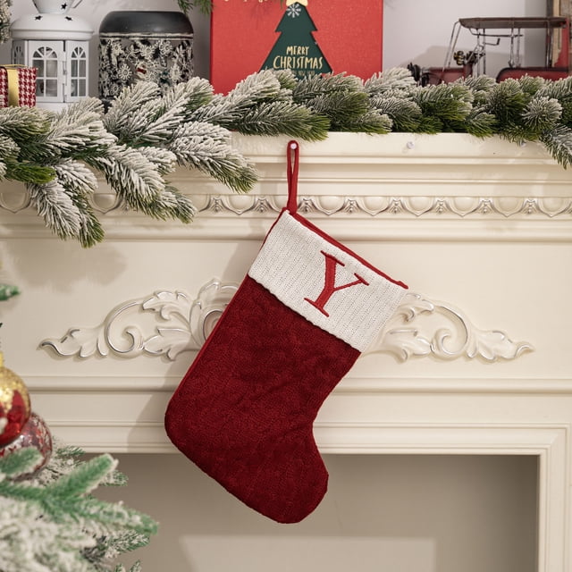 XYAIYT Christmas Decorations Knitted Wool Embroidered Letter Christmas Stocking Gift Bag with Acrylic Medium Thickness Spacious Design Sturdy Hanging Loop for Mantel Tree Home Holiday 8.7x11.8IN Red
