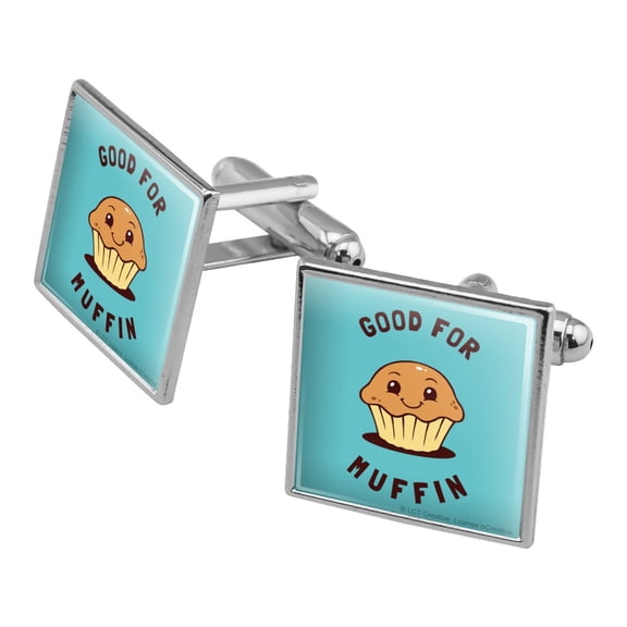 Good For Muffin Nothing Funny Humor Square Cufflink Set - Silver or Gold