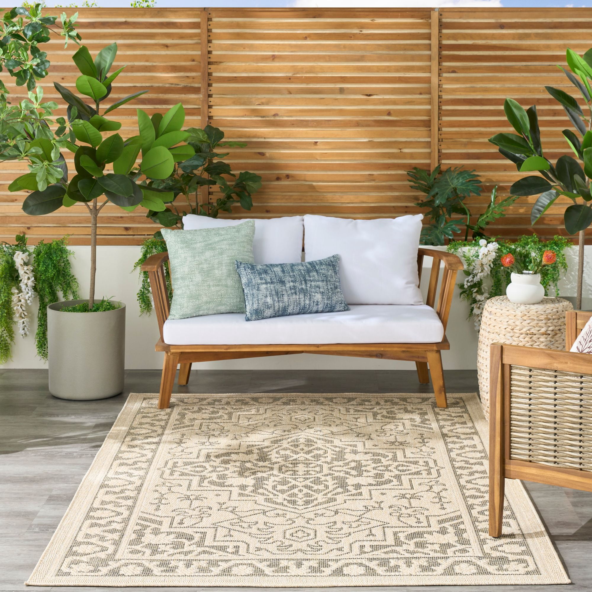 Nourison Tulum 5'3" x 7' Taupe Olive Indoor/Outdoor Rug