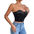 thumbnail image 4 of hirigin Women's Satin Crop Cami Tops, Sleeveless Chain Spaghetti Strap Solid Color Slim Fit Bustier Camisole, 4 of 8