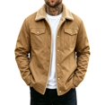 Fengqque Men's Solid Fleece Lined Trucker Jacket Lapel Collar Button ...