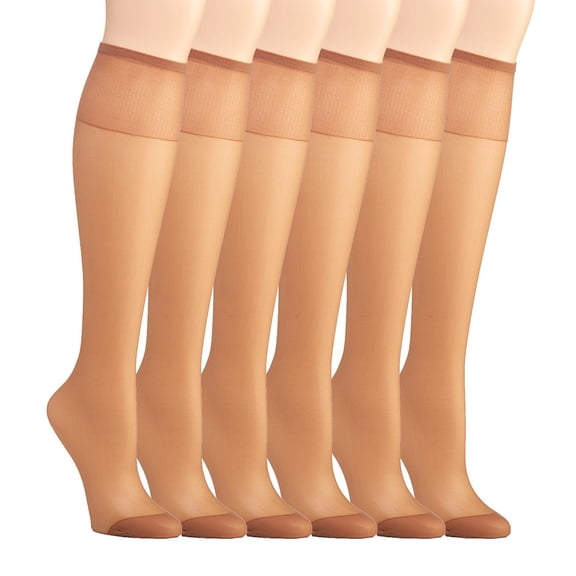 Hanes Silk Reflections Knee Highs, Reinforced Toe, 6-Pack Barely There ONE SIZE Women's