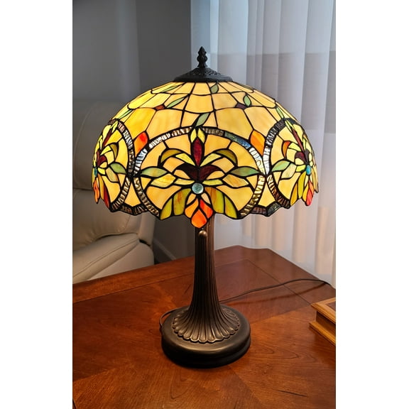 23" Stained Glass Two Light Jeweled Floral Table Lamp