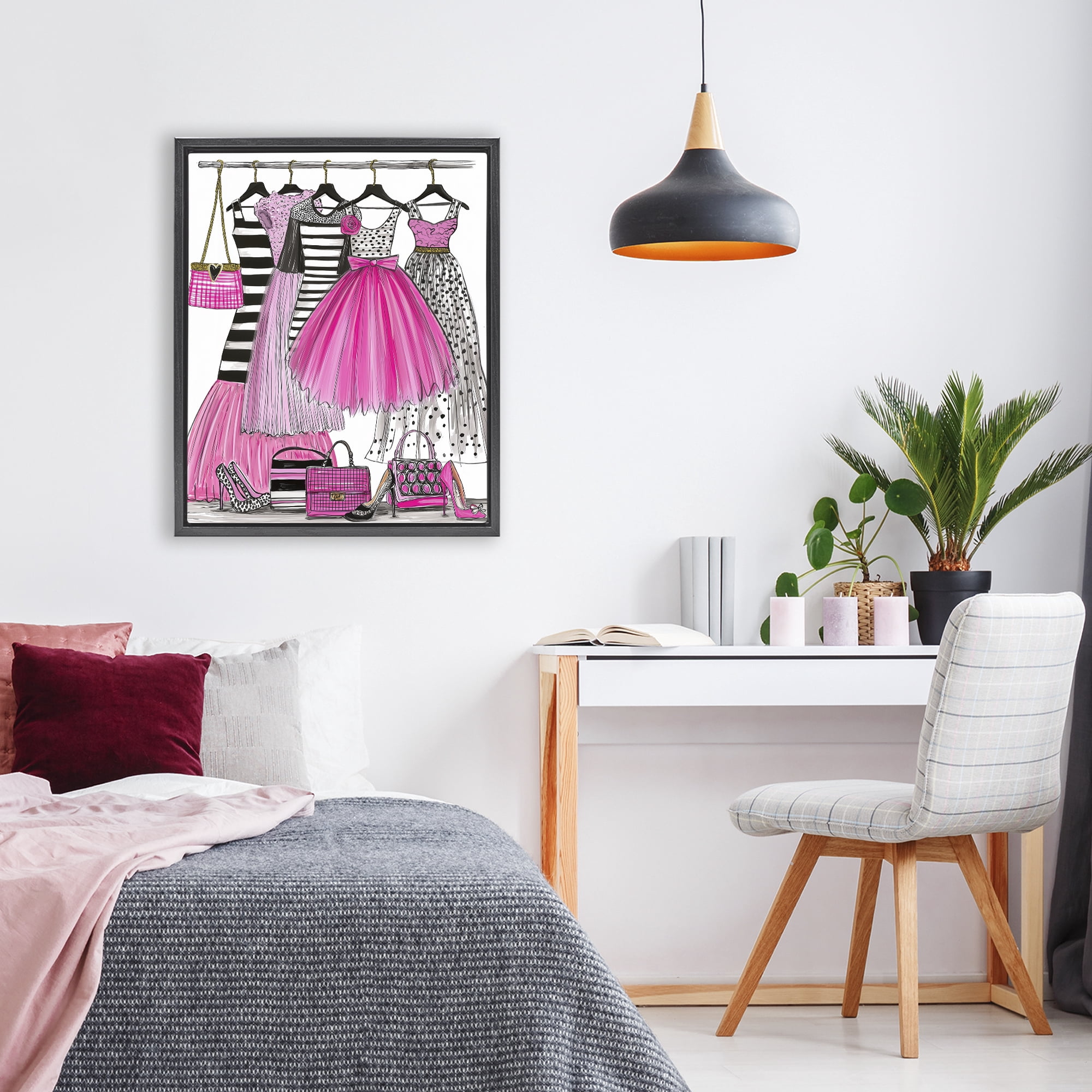 Stupell Industries Chic Pink Tulle Dresses Black Framed Floater Canvas Wall Art, design by Jess Stempel