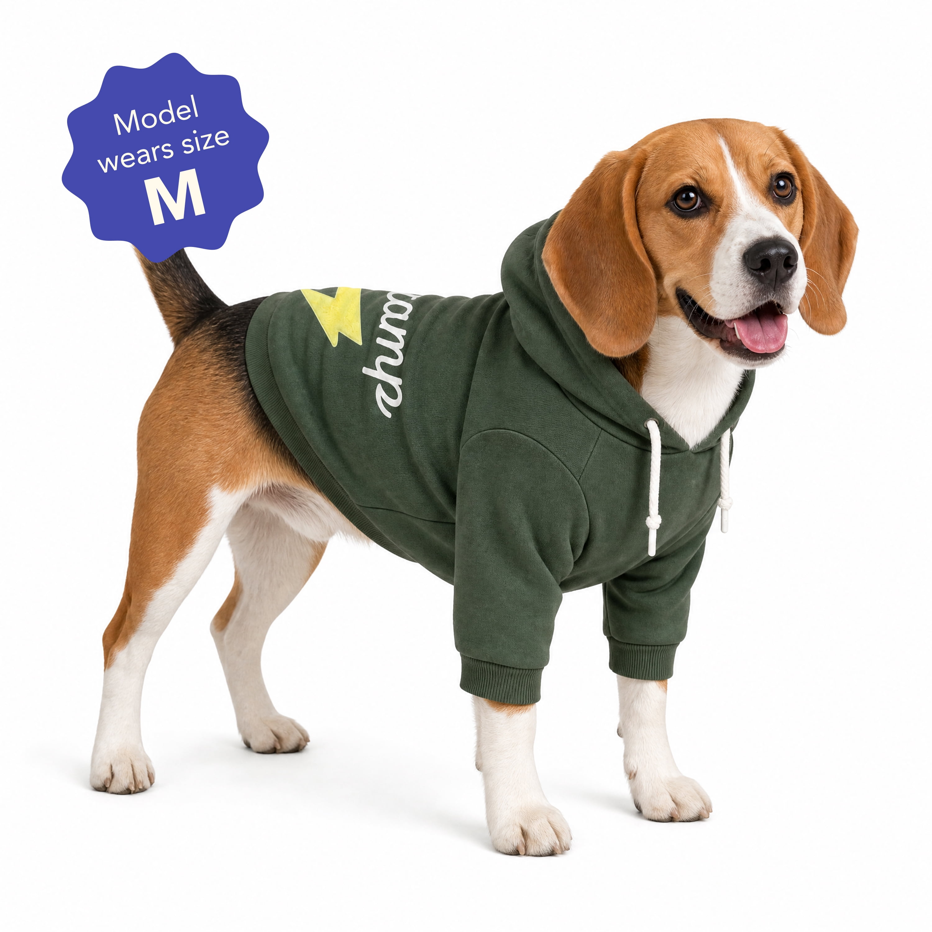Oodles Champ Fall Lightning Bolt Dog Hoodie, Green, Medium