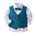 thumbnail image 3 of Sholeno Baby Boys Gentleman Outfit Toddler Formal Party Suit Bow Tie Dress Shirt + Tuxedo Vest + Blue 140, 3 of 7
