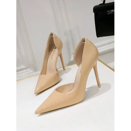 

Women Black Artificial Patent Leather Court Pumps Elegant Point Toe Stiletto Heeled Pumps
