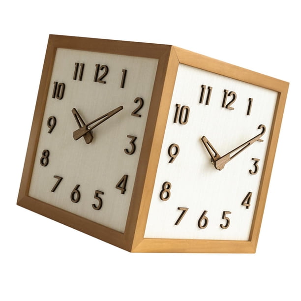 Reloj de esquina de pared de doble cara, punzón decorativo, madera maciza, 23x23cm, creativo, Marco marrón