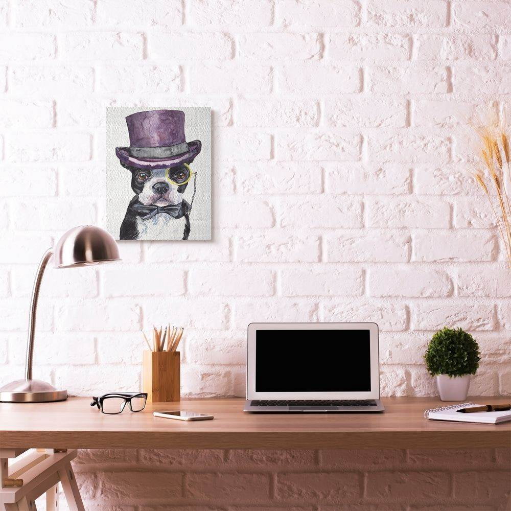 Stupell Industries Boston Terrier With Hat Dog Pet Animal Watercolor Painting Super Canvas Wall Art by George Dyachenko