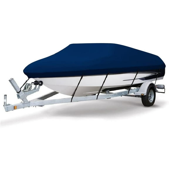 MSC Heavy duty Waterproof Boat Cover, Fits boats 20'-22'L x 100"W, V-Hull Fishing Ski Boat Pro Bass Inboard Outboard Trailerable Boat Covers , Navy Blue