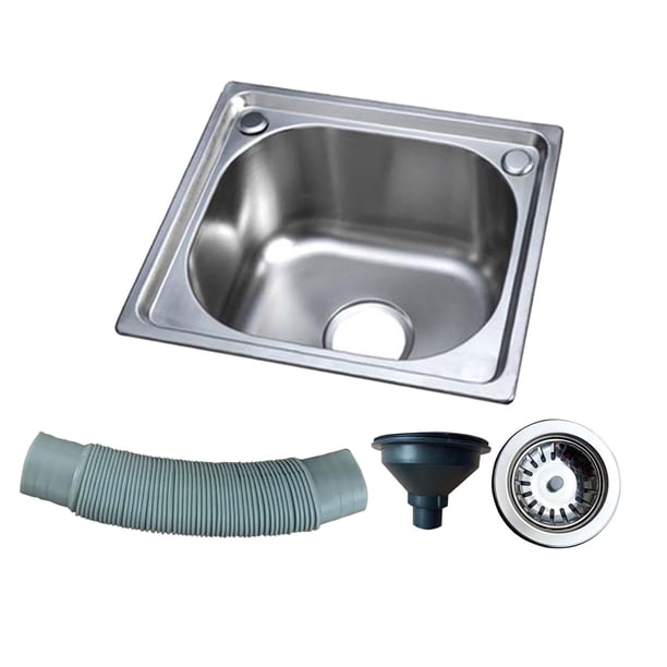 Fregadero de cocina utilitario de acero inoxidable de un solo seno, lavabo profundo con colador de desagüe y para lavar platos, adecuado para Estilo C