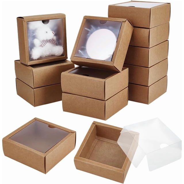 20 cajas cuadradas de papel con ventana de PVC, 11 x 11 x 4,5 cm (4,33 x 4,33 x 1,77 pulgadas). Caja de regalo de papel.