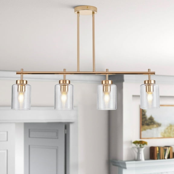 4-Light Classic Farmhouse Pendant Light, Brushed Gold Modern Hanging Ceiling Lighting Fixture for Living Room Bedroom Kitchen Hallway
