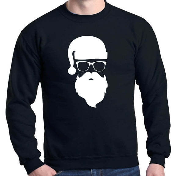 Shop4Ever Men's Hipster Santa with Glasses Christmas Crewneck Sweatshirt Small Black