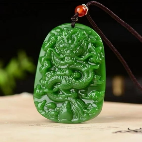 Natural Green jade Jadeite Carved dragon amulet Pendant&Necklaces jewellery