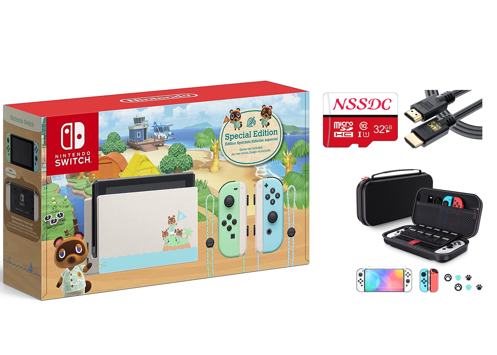 Switch Bundle: Nintendo Switch Animal Crossing New Horizons Edition 32GB Console with NSSDC SD Card, HDMI cable, Nintendo Accessories Portable Travel Carrying Case -