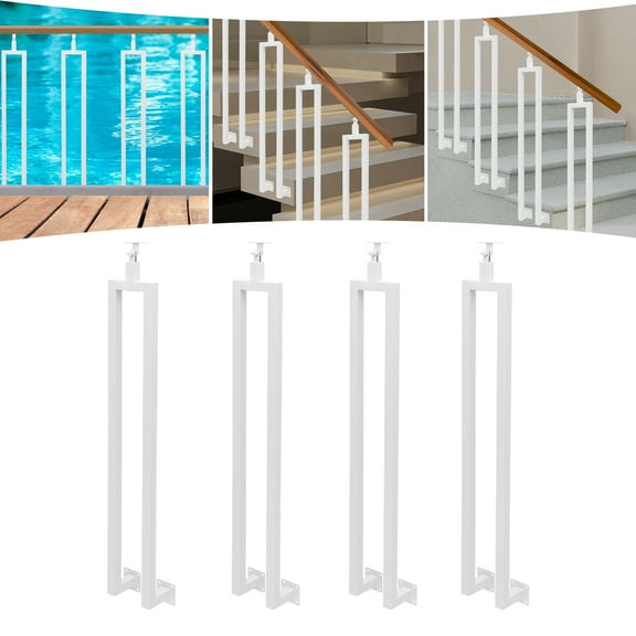 Space-Saving Stair Posts, 4-Pack 39.37in White Iron Balusters, Side-Mounted U-Shape with 2.76in Bracket, Anti-Slip Base, Ideal for Attics/Lounges/Bars