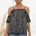 thumbnail image 6 of QLEICOM Womens Summer Tops Oversized T-shirts Sling Off-the-shoulder Ruffled Polka-dot Casual Loose Tunic Tank Tops Women Shirts Blouses Black M, 6 of 7