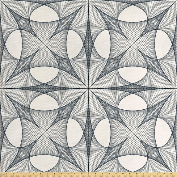 Geometric Fabric by the Yard Upholstery, Angular Shapes with Stripes Monochrome Illustration Ornamental Line Art, Decorative Fabric for DIY and Home Accents, Ivory and Black by Ambesonne