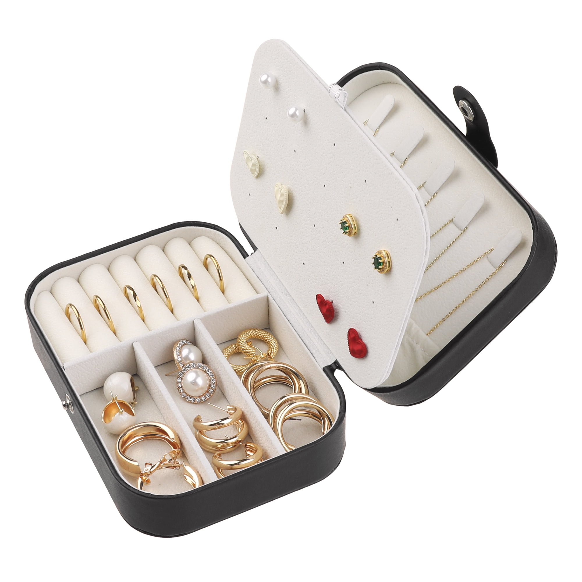 Unique Bargains Jewelry Box Small PU Leather Jewelry Organizer Case Storage Display Holder Black