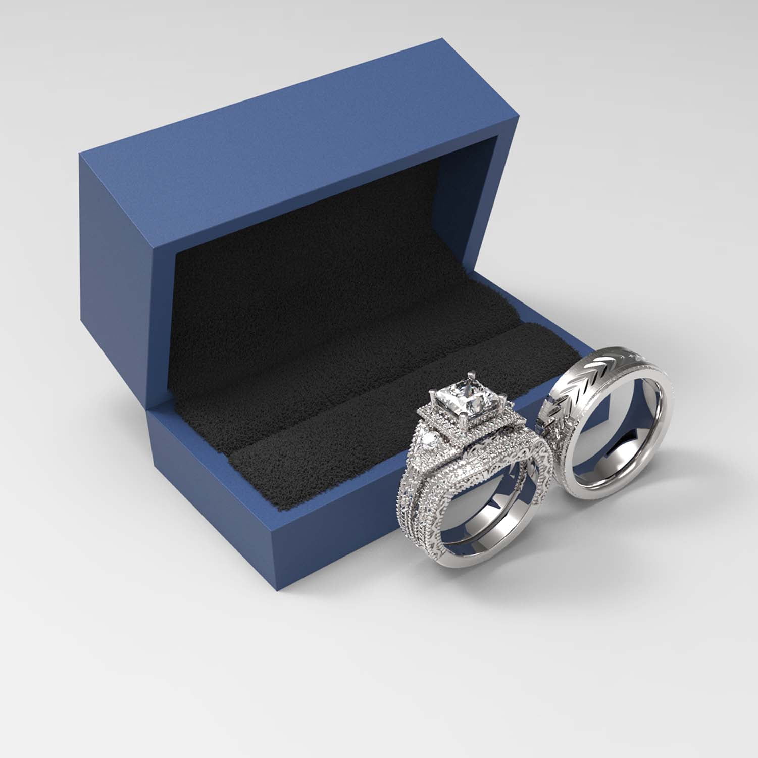 3pc Couples Wedding Ring Sets His And Hers Women Sterling Silve Round Moissanite and men Wedding Bands Together With The Ring Box