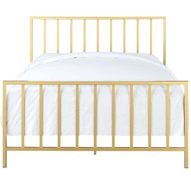 Slat Style King Metal Bed In Brushed, Brushed Gold Metal Bed Frame