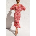 thumbnail image 2 of AURA Women V Neck Floral Midi Dress Long Sleeve Elastic Waist, Ruffle Trim Spring S-XXL, 2 of 7