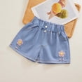 thumbnail image 4 of Spazoro Toddler Girls Denim Shorts with 4-Pockets, Casual Applique Floral Elastic Waist Summer Jean Shorts for Kids Blue Size 12-13, 4 of 9