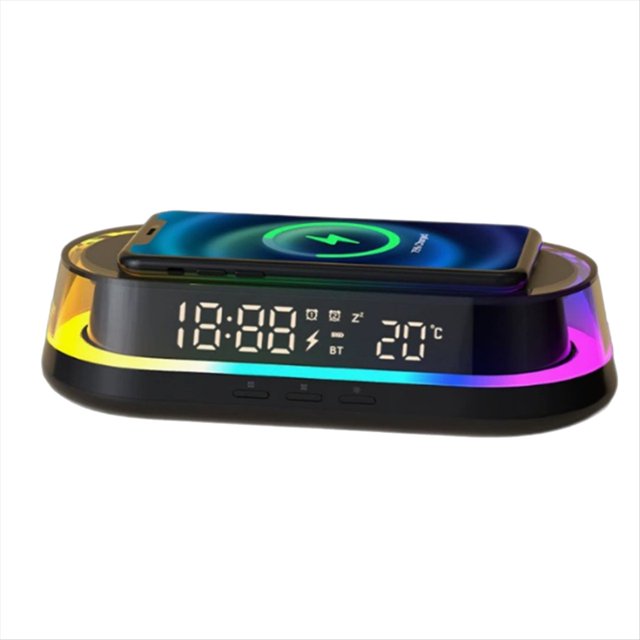 Lámpara de Noche con Cargador Inalámbrico y Brillo Ajustable, Lámpara Sinfónica, Lámpara de Escritorio con Reloj Personalizado para Dormitorio, Cargador.